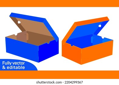 Shoe luxury box without any glue foldable box dieline template and 3D box design