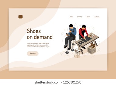 Shoe maker during work isometric vector illustration