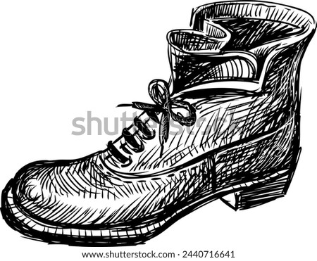 Shoe male,retro style, accessory, single, sketch, vector hand drawing isolated on white