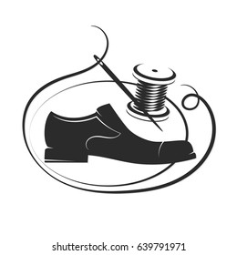 Shoe, the needle and bobbin thread silhouette Business