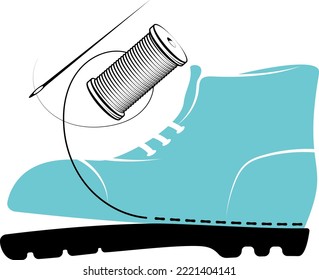 Shoe and needle and thread. Shoe repair and tailoring symbol