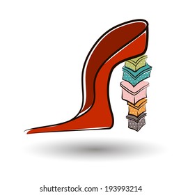 shoe on a high heel with boxes, vector illistration