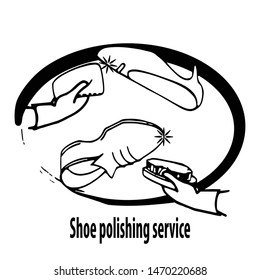 Shoe polishing service icon, logo, symbol, sign. Template isolated on white background. Simple flat style graphic design. Black and White color. Can be used for any purposes. Vector EPS10