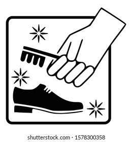 Shoe polishing service symbol, logo, icon, sign. Isolated temlate on white background. Flat style graphic design. Black and White color. Can be used for any purposes. Vector EPS10