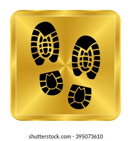 Shoe print - black vector icon ; gold button