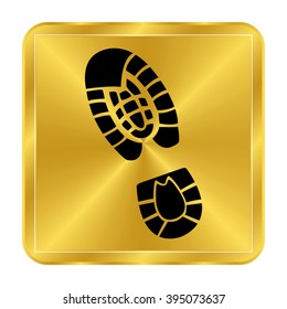 Shoe print - black vector icon;  gold button