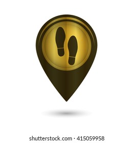 Shoe print - black vector icon; golden  map pointer