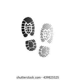Shoe print - black vector icon;  halftone illustration