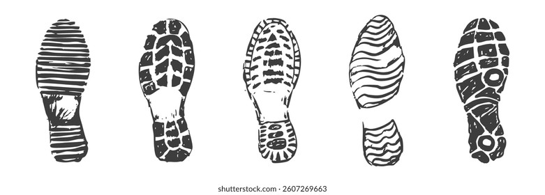 Shoe print boot, foot step silhouette mark. Boot Print textured, grunge. Mountain boot, hiking imprint.
