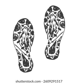 Shoe print boot, foot step silhouette mark. Boot Print textured, grunge. Mountain boot, hiking imprint.