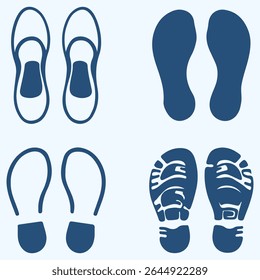 Shoe print boot, foot step silhouette mark. Shoe print set. eps 10