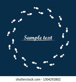 Shoe print in a circle. Vector illustration of human steps, footprints with space for text.