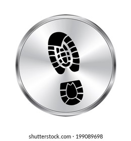 Shoe print icon - vector brushed metal button