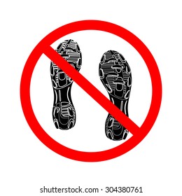 Shoe print symbol. Do not stay. Red prohibition sign. Stop symbol.