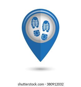 Shoe print - vector icon;  blue map pointer
