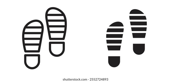 Shoe print vector icon set black filled and outlined style.