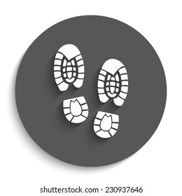  Shoe print  - vector icon with shadow on a round grey button