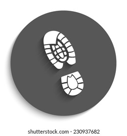 Shoe print  - vector icon with shadow on a round grey button