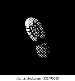 Shoe print - white vector icon;  halftone illustration