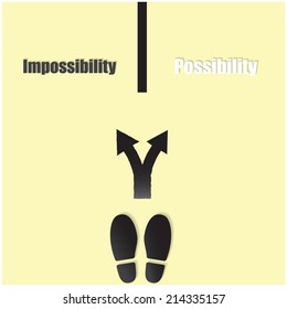 Shoe prints with impossible way concept, black vector trail foot, shoes silhouette.Vector illustration