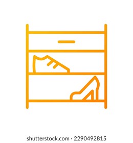 Shoe rack pixel perfect gradient linear vector icon. Footwear storage organizer. Modern home furniture store. Shelving. Thin line color symbol. Modern style pictogram. Vector isolated outline drawing