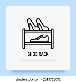 Shoe rack thin line icon. Footwear storage. Wardrobe equipment. Modern vector illustration of furniture.