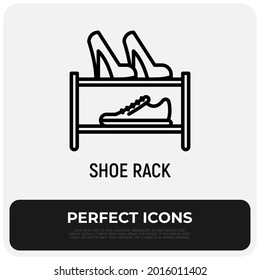 Shoe rack thin line icon. Footwear storage. Wardrobe equipment. Modern vector illustration of furniture.