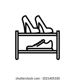 Shoe rack thin line icon. Footwear storage. Wardrobe equipment. Modern vector illustration of furniture.