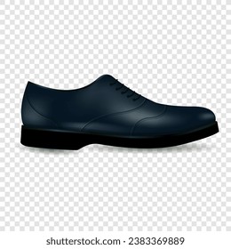 Shoe realistic. Stylish black men oxford boot on shoelace isolated on transparent background