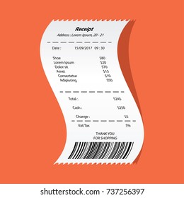 shoe receipt printed, paper financial check. vector illustration