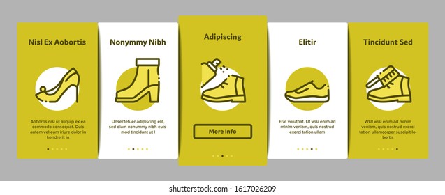 Shoe Repair Equipment Onboarding Mobile App Page Screen Vector. Shoes Repair Tools And Scissors, Sewing Machine And Hammer, Cream And Brush Concept Linear Pictograms. Color Contour Illustrations