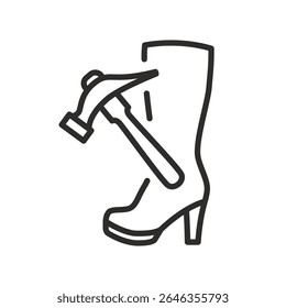 Shoe repair icon. Linear vector illustration. Women's classic shoes service. Footwear repair. Simple symbols. Boots footwear.