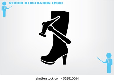 Shoe repair icon vector illustration eps10. Women boots and a hammer to sign the web site or app.