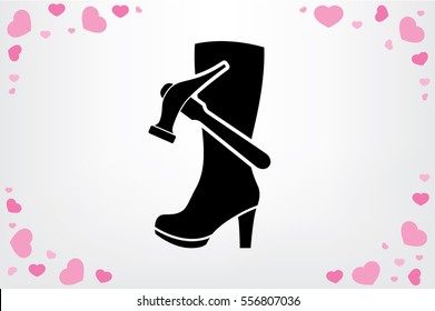 Shoe repair icon vector illustration eps10. Women boots and a hammer to sign the web site or app.
