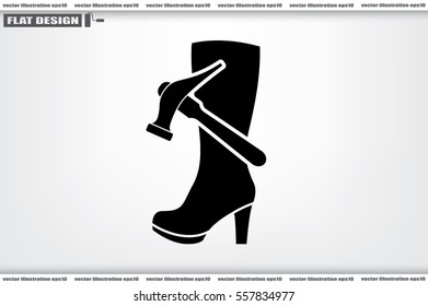 Shoe repair icon vector illustration eps10. Women boots and a hammer to sign the web site or app.