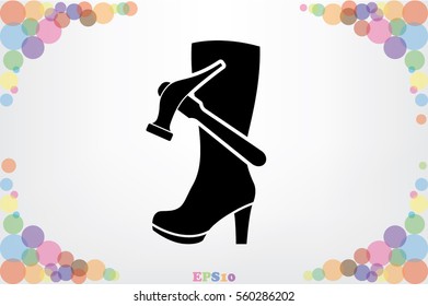 Shoe repair icon vector illustration eps10. Women boots and a hammer to sign the web site or app. 