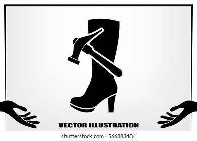 Shoe repair icon vector illustration eps10. Women boots and a hammer to sign the web site or app 
