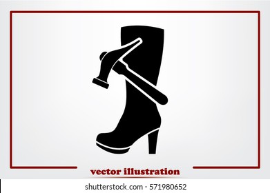 Shoe repair icon vector illustration eps10. Women boots and a hammer to sign the web site or app 