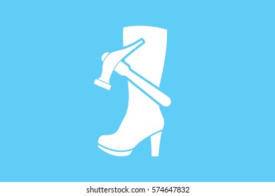 Shoe repair icon vector illustration eps10. Women boots and a hammer to sign the web site or app 