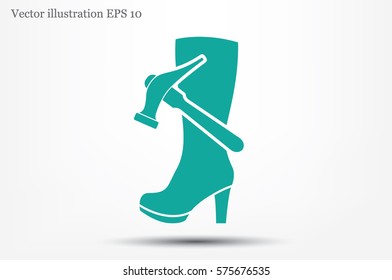 Shoe repair icon vector illustration eps10. Women boots and a hammer to sign the web site or app.