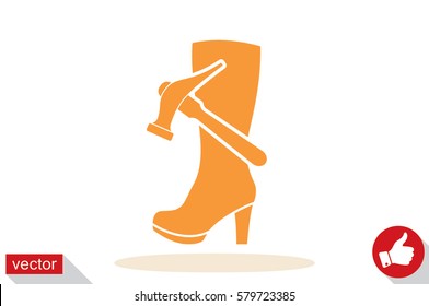Shoe repair icon vector illustration eps10. Women boots and a hammer to sign the web site or app 