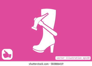 Shoe repair icon vector illustration eps10. Women boots and a hammer to sign the web site or app 