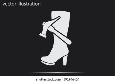 Shoe repair icon vector illustration eps10. Women boots and a hammer to sign the web site or app.