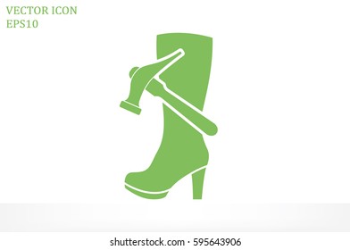 Shoe repair icon vector illustration eps10. Women boots and a hammer to sign the web site or app 