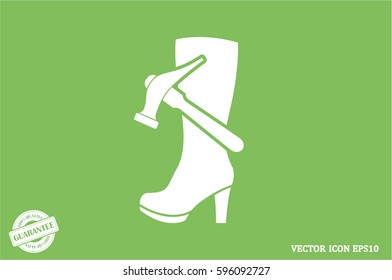 Shoe repair icon vector illustration eps10. Women boots and a hammer to sign the web site or app.