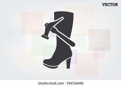 Shoe repair icon vector illustration eps10. Women boots and a hammer to sign the web site or app.