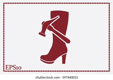 Shoe repair icon vector illustration eps10. Women boots and a hammer to sign the web site or app.