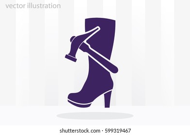 Shoe repair icon vector illustration eps10. Women boots and a hammer to sign the web site or app.