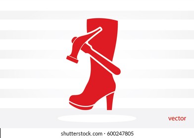 Shoe repair icon vector illustration eps10. Women boots and a hammer to sign the web site or app.