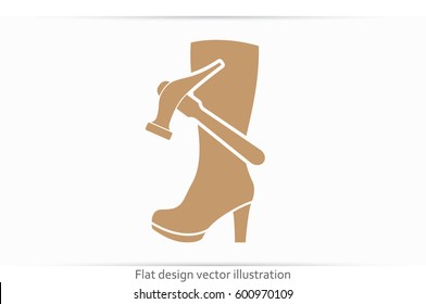 Shoe repair icon vector illustration eps10. Women boots and a hammer to sign the web site or app.